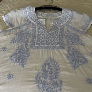 White and Blue Embroidered Tunic